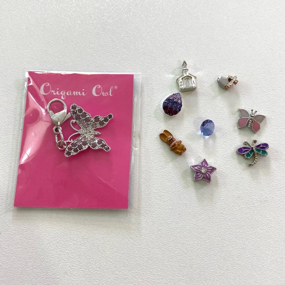 Origami Owl Spring Easter Butterfly Purple Flower Set NWT and NWOT